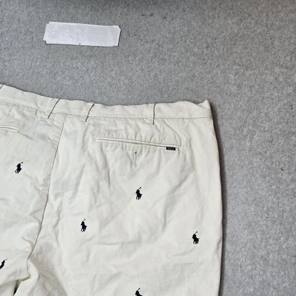 Polo Ralph Lauren Men Shorts 40 Beige Embroidered Chino Twill Stretch Pony AOP
